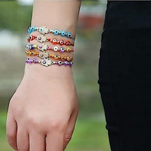 Colorful Cubic Zirconium Evil Eye Bracelets   Choose ONE Red, Teal, Purple, NEW - Picture 1 of 3